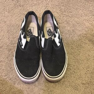 Vans Black and White Flame Slip-Ons